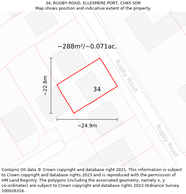 34, RUGBY ROAD, ELLESMERE PORT, CH65 5DR: Plot and title map