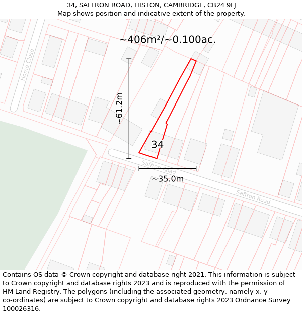 34, SAFFRON ROAD, HISTON, CAMBRIDGE, CB24 9LJ: Plot and title map