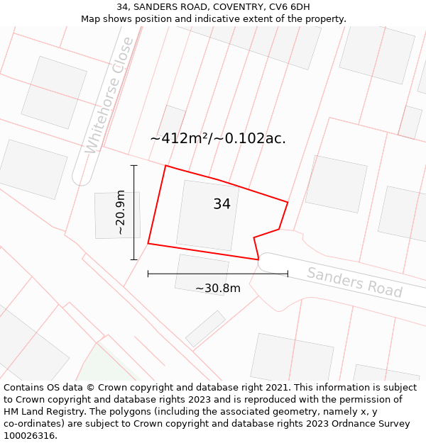 34, SANDERS ROAD, COVENTRY, CV6 6DH: Plot and title map