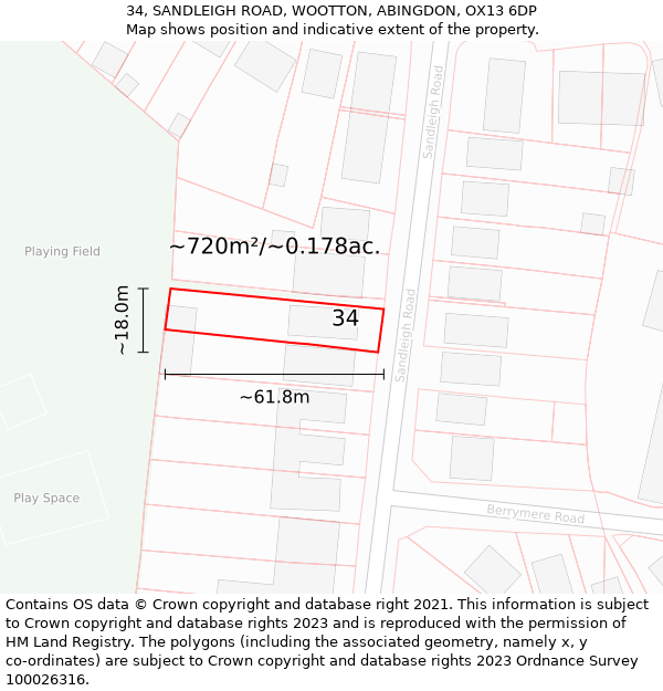 34, SANDLEIGH ROAD, WOOTTON, ABINGDON, OX13 6DP: Plot and title map