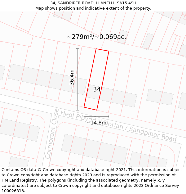 34, SANDPIPER ROAD, LLANELLI, SA15 4SH: Plot and title map