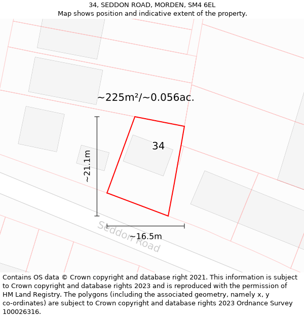 34, SEDDON ROAD, MORDEN, SM4 6EL: Plot and title map