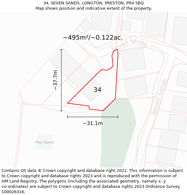 34, SEVEN SANDS, LONGTON, PRESTON, PR4 5BQ: Plot and title map