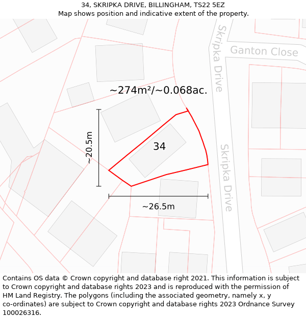 34, SKRIPKA DRIVE, BILLINGHAM, TS22 5EZ: Plot and title map