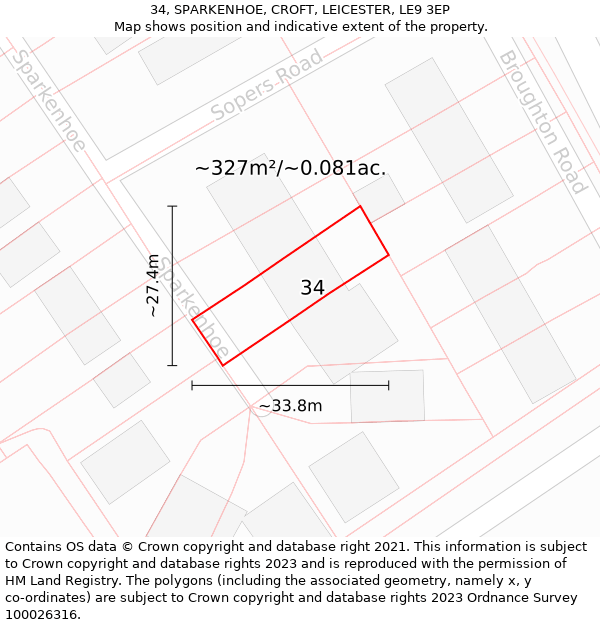 34, SPARKENHOE, CROFT, LEICESTER, LE9 3EP: Plot and title map