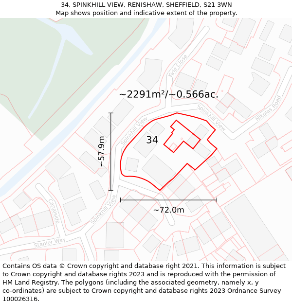 34, SPINKHILL VIEW, RENISHAW, SHEFFIELD, S21 3WN: Plot and title map