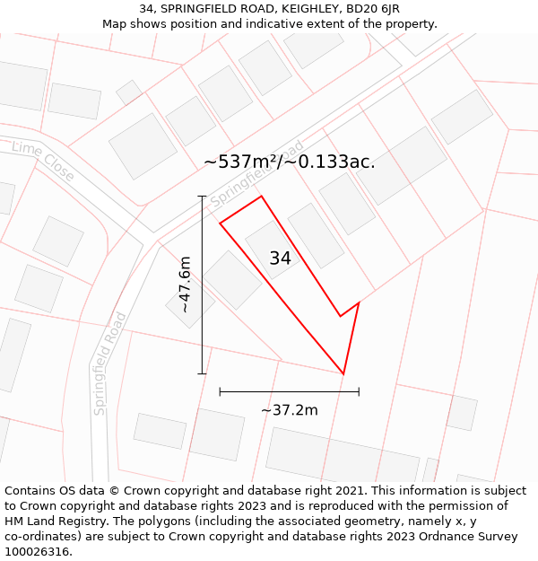 34, SPRINGFIELD ROAD, KEIGHLEY, BD20 6JR: Plot and title map