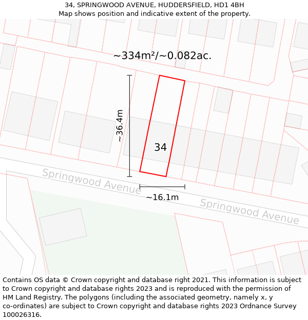 34, SPRINGWOOD AVENUE, HUDDERSFIELD, HD1 4BH: Plot and title map