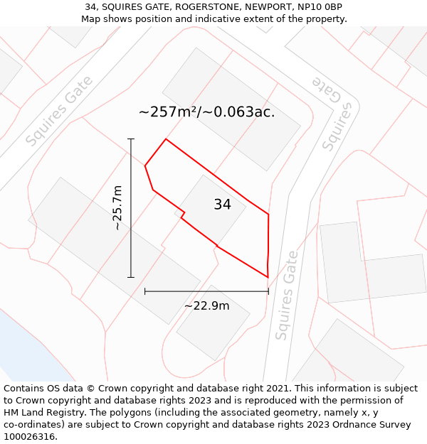 34, SQUIRES GATE, ROGERSTONE, NEWPORT, NP10 0BP: Plot and title map