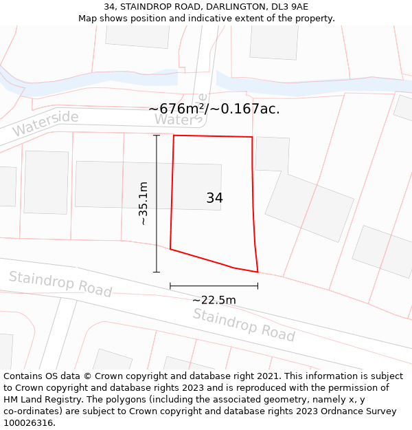 34, STAINDROP ROAD, DARLINGTON, DL3 9AE: Plot and title map