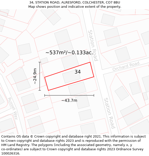 34, STATION ROAD, ALRESFORD, COLCHESTER, CO7 8BU: Plot and title map