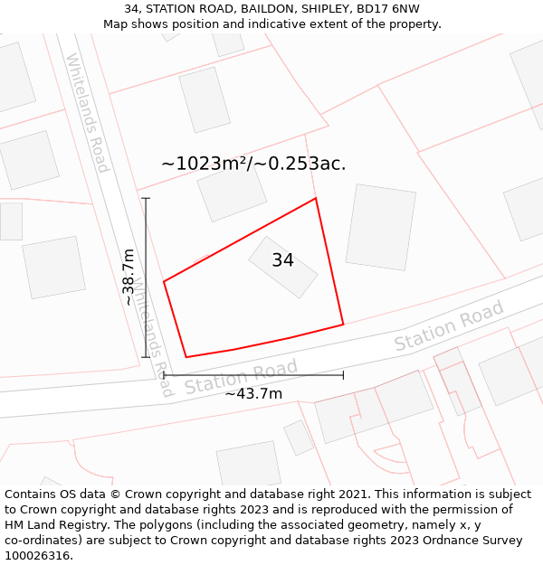 34, STATION ROAD, BAILDON, SHIPLEY, BD17 6NW: Plot and title map