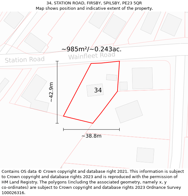 34, STATION ROAD, FIRSBY, SPILSBY, PE23 5QR: Plot and title map