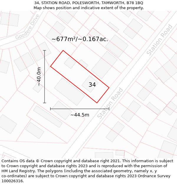 34, STATION ROAD, POLESWORTH, TAMWORTH, B78 1BQ: Plot and title map