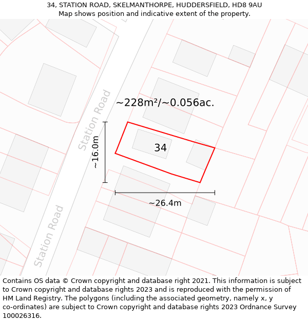 34, STATION ROAD, SKELMANTHORPE, HUDDERSFIELD, HD8 9AU: Plot and title map