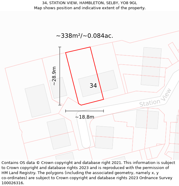 34, STATION VIEW, HAMBLETON, SELBY, YO8 9GL: Plot and title map