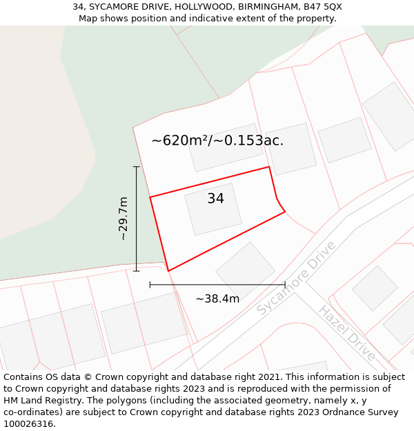 34, SYCAMORE DRIVE, HOLLYWOOD, BIRMINGHAM, B47 5QX: Plot and title map