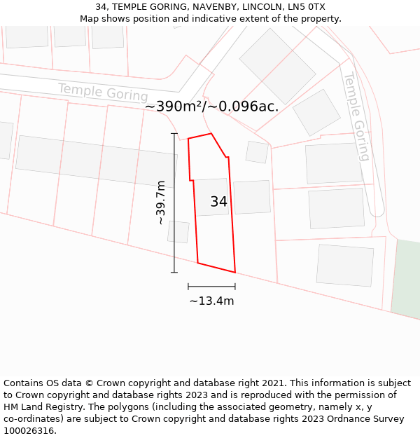 34, TEMPLE GORING, NAVENBY, LINCOLN, LN5 0TX: Plot and title map