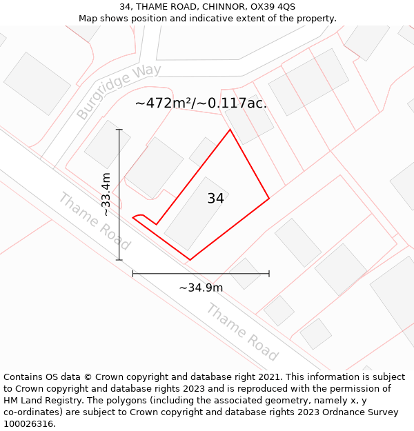 34, THAME ROAD, CHINNOR, OX39 4QS: Plot and title map