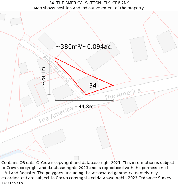 34, THE AMERICA, SUTTON, ELY, CB6 2NY: Plot and title map