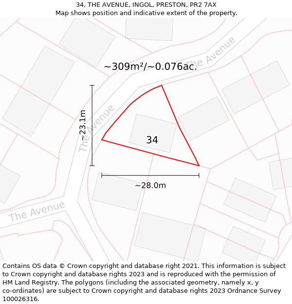 34, THE AVENUE, INGOL, PRESTON, PR2 7AX: Plot and title map