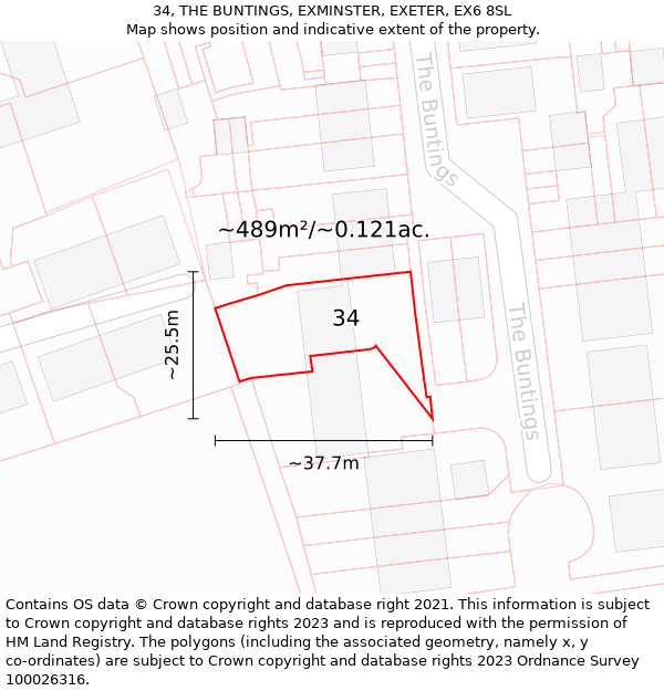 34, THE BUNTINGS, EXMINSTER, EXETER, EX6 8SL: Plot and title map