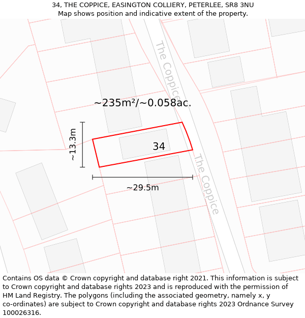 34, THE COPPICE, EASINGTON COLLIERY, PETERLEE, SR8 3NU: Plot and title map