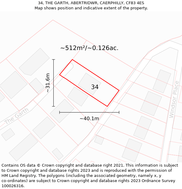 34, THE GARTH, ABERTRIDWR, CAERPHILLY, CF83 4ES: Plot and title map