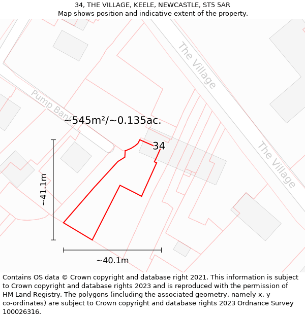 34, THE VILLAGE, KEELE, NEWCASTLE, ST5 5AR: Plot and title map