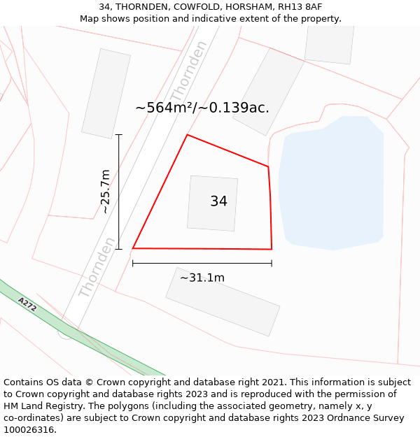 34, THORNDEN, COWFOLD, HORSHAM, RH13 8AF: Plot and title map