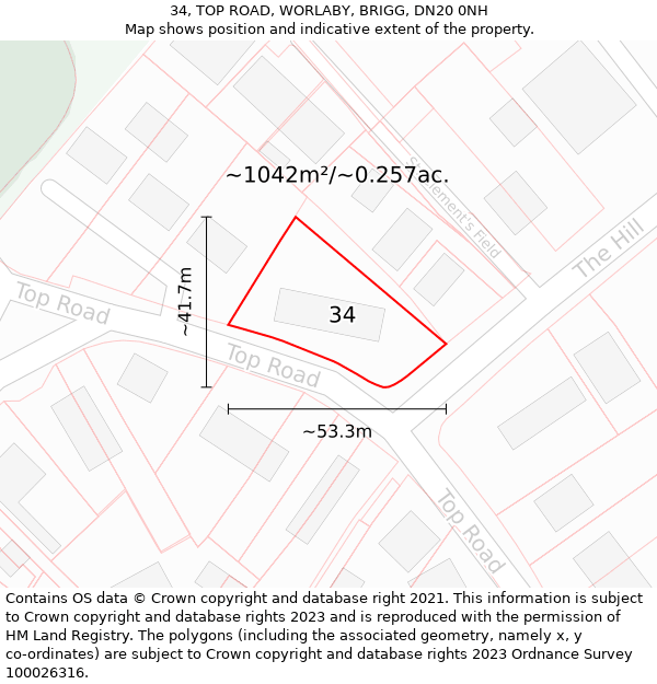 34, TOP ROAD, WORLABY, BRIGG, DN20 0NH: Plot and title map