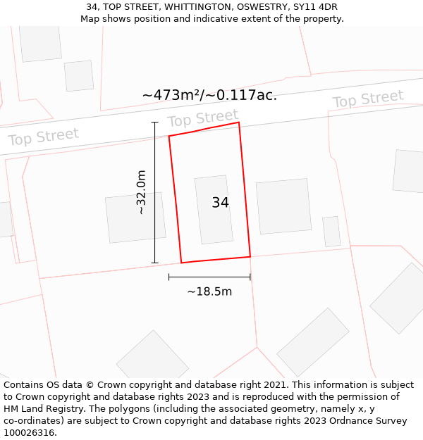 34, TOP STREET, WHITTINGTON, OSWESTRY, SY11 4DR: Plot and title map