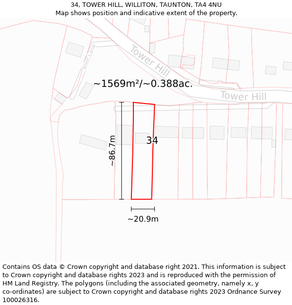 34, TOWER HILL, WILLITON, TAUNTON, TA4 4NU: Plot and title map