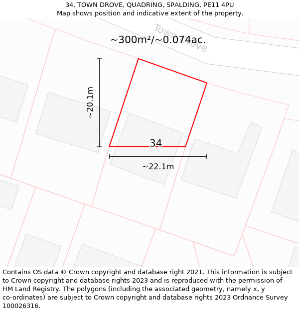 34, TOWN DROVE, QUADRING, SPALDING, PE11 4PU: Plot and title map