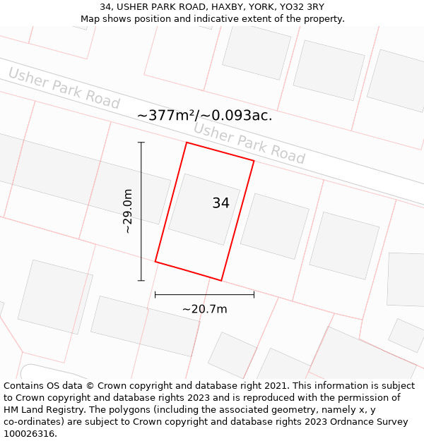 34, USHER PARK ROAD, HAXBY, YORK, YO32 3RY: Plot and title map