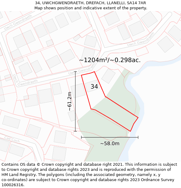 34, UWCHGWENDRAETH, DREFACH, LLANELLI, SA14 7AR: Plot and title map