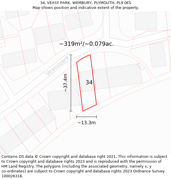 34, VEASY PARK, WEMBURY, PLYMOUTH, PL9 0ES: Plot and title map