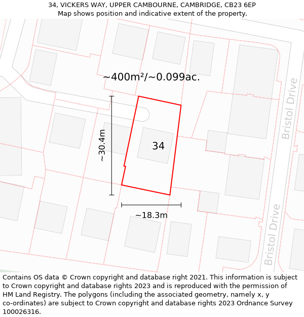 34, VICKERS WAY, UPPER CAMBOURNE, CAMBRIDGE, CB23 6EP: Plot and title map