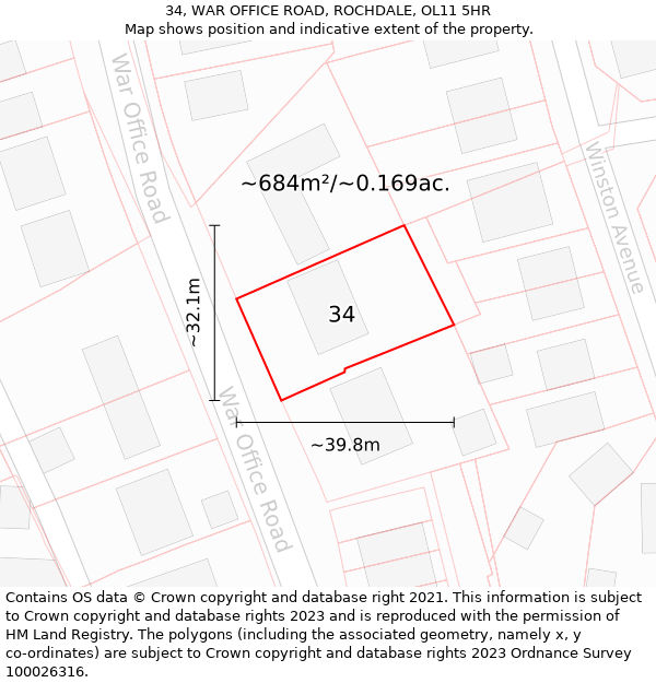 34, WAR OFFICE ROAD, ROCHDALE, OL11 5HR: Plot and title map