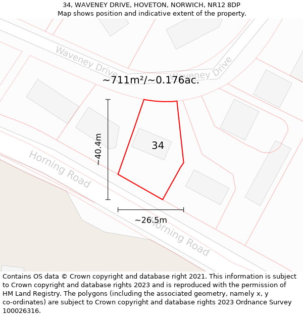 34, WAVENEY DRIVE, HOVETON, NORWICH, NR12 8DP: Plot and title map