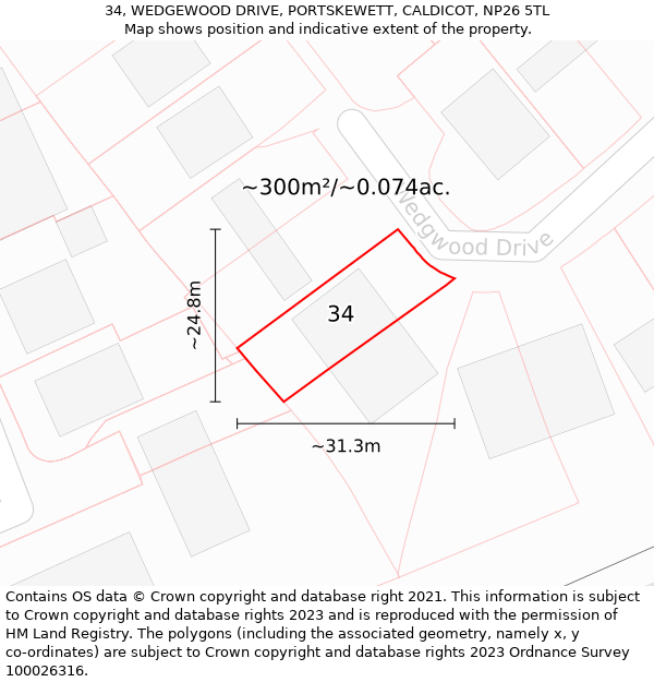 34, WEDGEWOOD DRIVE, PORTSKEWETT, CALDICOT, NP26 5TL: Plot and title map