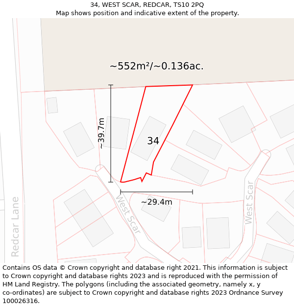 34, WEST SCAR, REDCAR, TS10 2PQ: Plot and title map