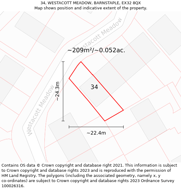 34, WESTACOTT MEADOW, BARNSTAPLE, EX32 8QX: Plot and title map