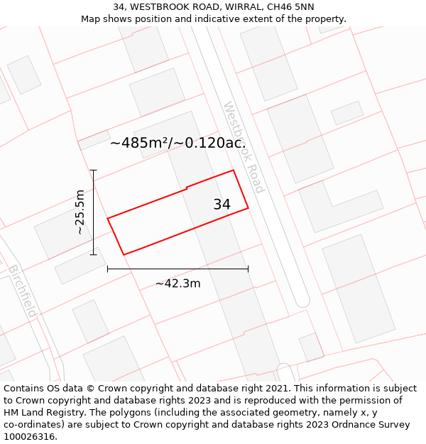 34, WESTBROOK ROAD, WIRRAL, CH46 5NN: Plot and title map