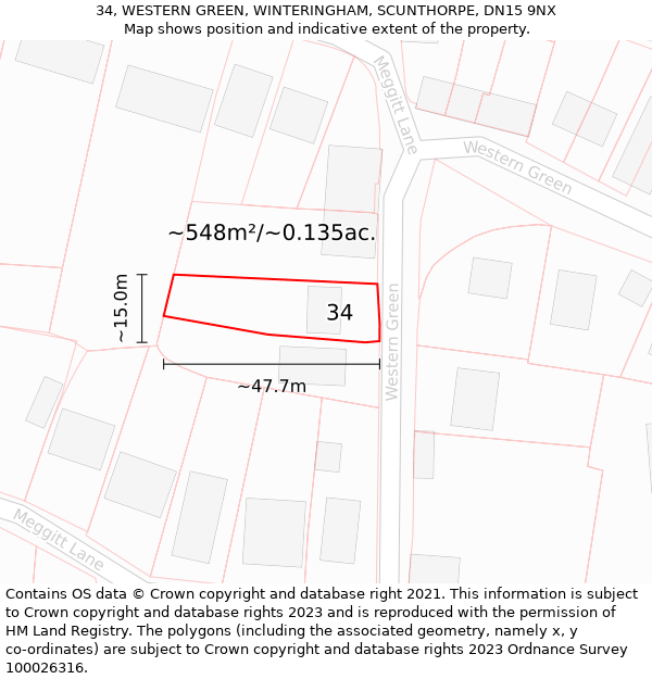 34, WESTERN GREEN, WINTERINGHAM, SCUNTHORPE, DN15 9NX: Plot and title map