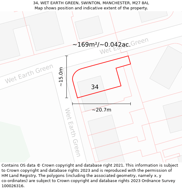 34, WET EARTH GREEN, SWINTON, MANCHESTER, M27 8AL: Plot and title map