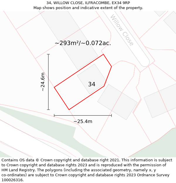 34, WILLOW CLOSE, ILFRACOMBE, EX34 9RP: Plot and title map