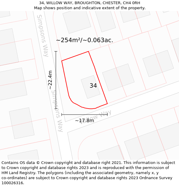 34, WILLOW WAY, BROUGHTON, CHESTER, CH4 0RH: Plot and title map