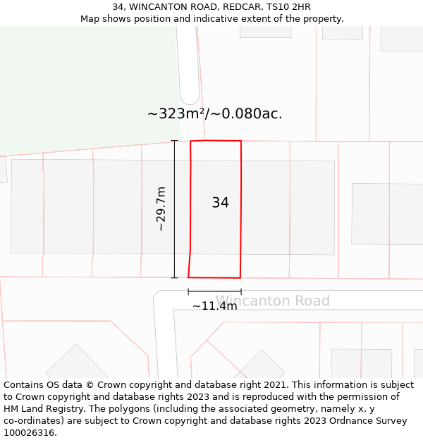 34, WINCANTON ROAD, REDCAR, TS10 2HR: Plot and title map