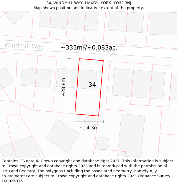 34, WINDMILL WAY, HAXBY, YORK, YO32 3NJ: Plot and title map